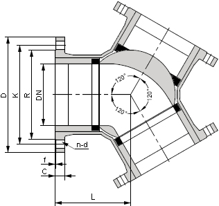 120度Y型三通球閥結(jié)構(gòu)圖